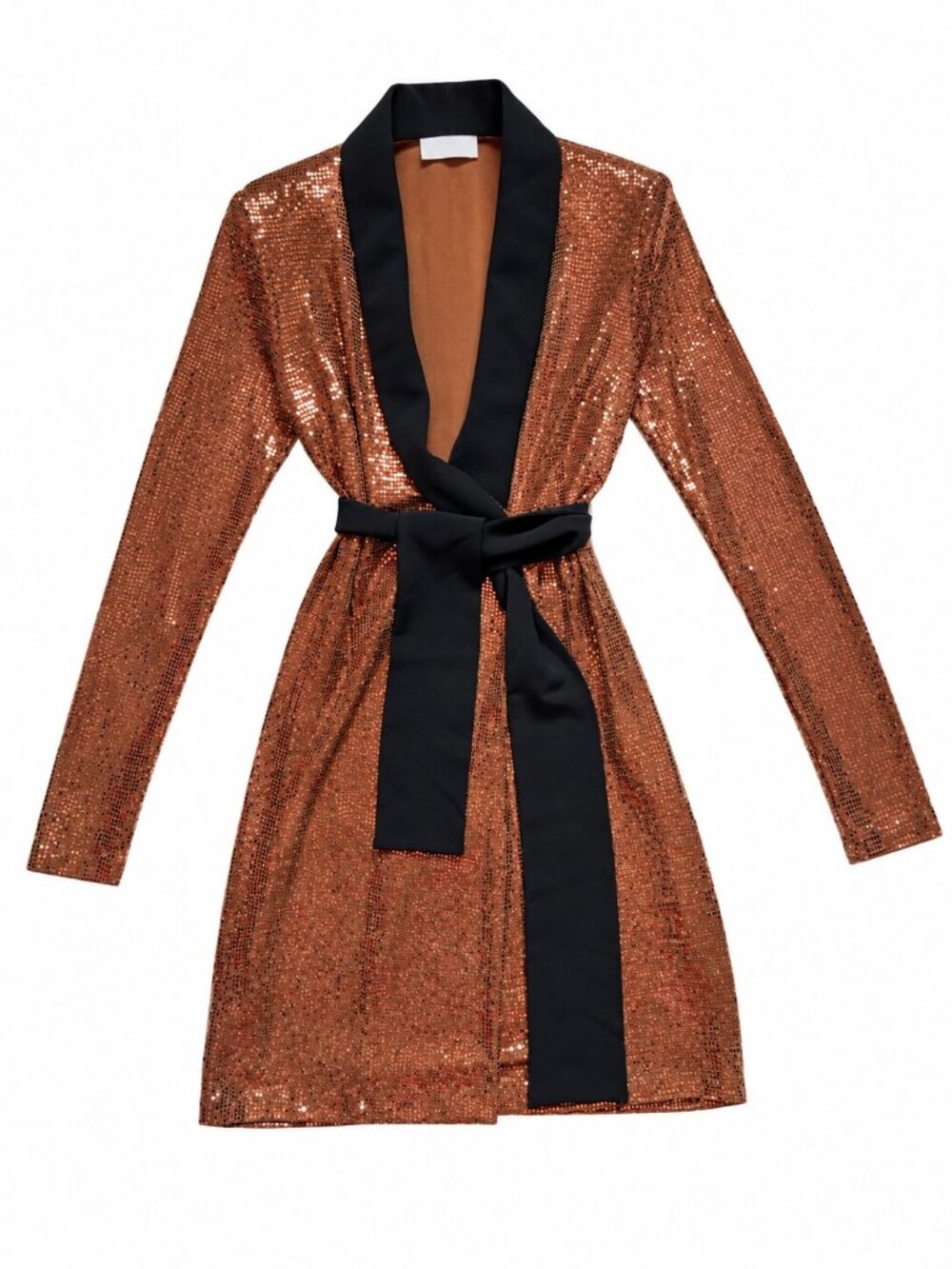 Cristinaeffe Italian Copper Sequin Tuxedo Blazer Dress Belted IT 42 US 6